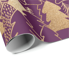 Winter Julgran Lila Guld Glitter Wood Presentpapper