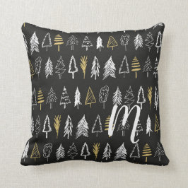 Winter Julgranar - Black & Guld - Monogram Kudde