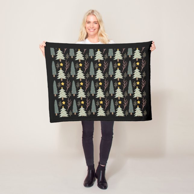 Winter Julgranar Mönster Skogen Grönt Black Fleecefilt (På plats)