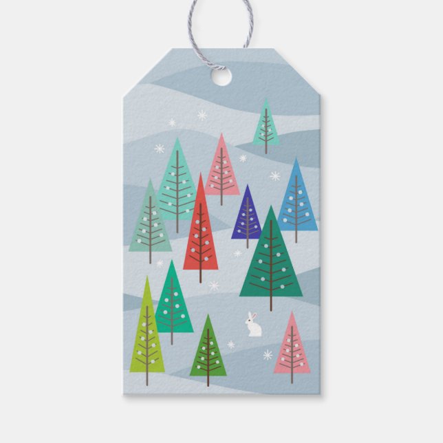 Winter Julgranar Retro Inspired Gift-Märkre Presentetikett (Framsidan)