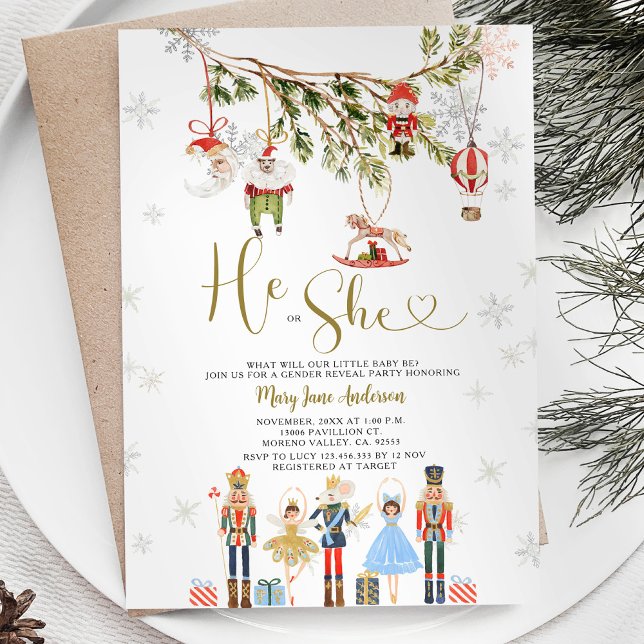 WINTER-julprydnad Han eller hon Gender Reveal Inbjudningar (Skapare uppladdad)