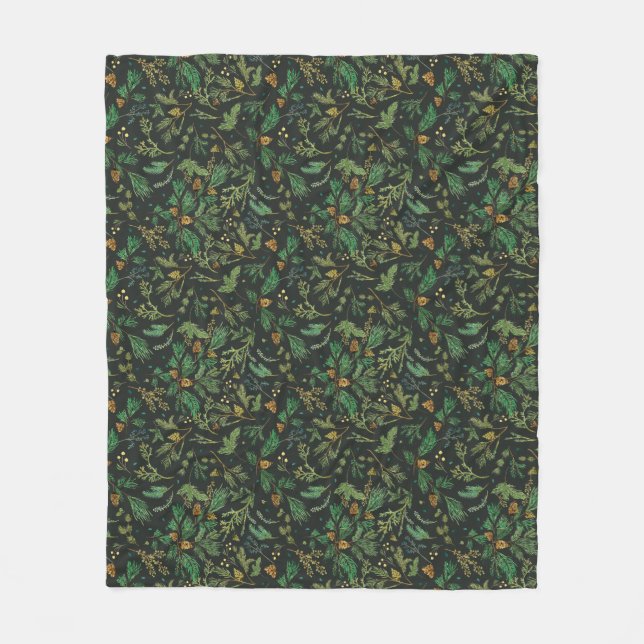 Winter Juniper Gräs på Black Background Blanket Fleecefilt (Framsidan)
