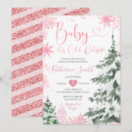 Winter Kall Baby Shower Forest Rosa Snöflingor Inbjudningar
