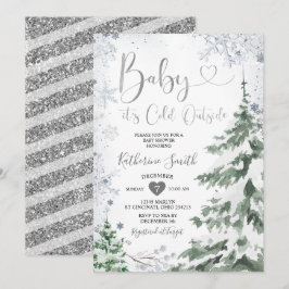 Winter Kall Baby Shower Forest Silver Snöflingor Inbjudningar