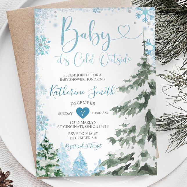 Winter-Kallet Baby Shower Forest Blue Snöflingor Inbjudningar (Skapare uppladdad)