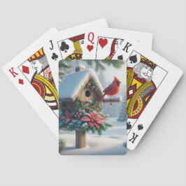 Winter-kardinal på ett Festive Birdhouse Casinokort