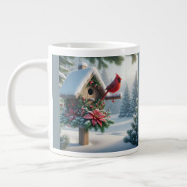 Winter-kardinal på ett Festive Birdhouse Jumbo Mugg
