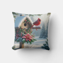 Winter-kardinal på ett Festive Birdhouse