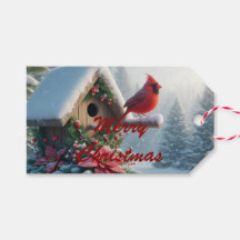 Winter-kardinal på ett Festive Birdhouse