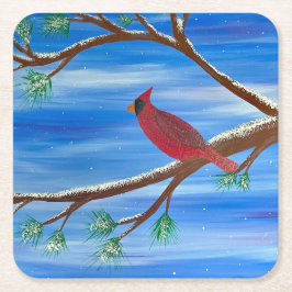 Winter Kardinal Underlägg Papper Kvadrat
