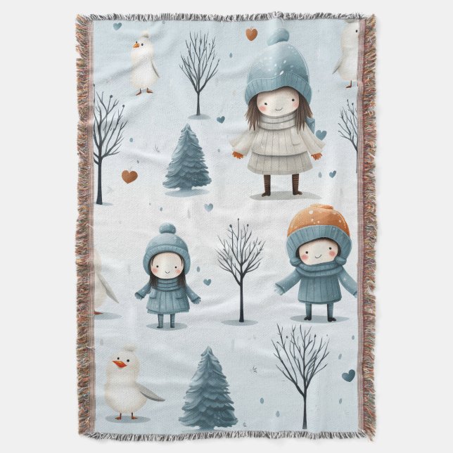 Winter Kids Playing Filt (Framsidan Vertikal)