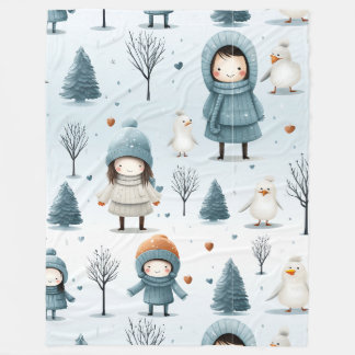 Winter Kids Playing Fleecefilt