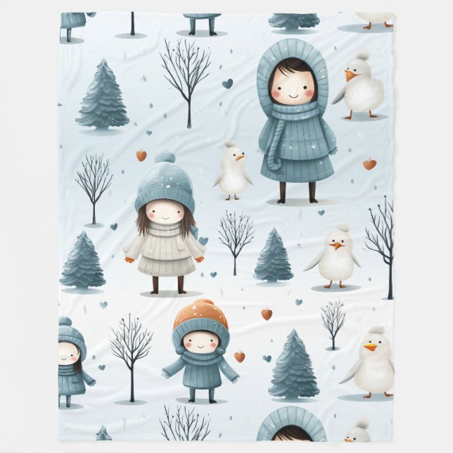 Winter Kids Playing Fleecefilt (Framsidan)