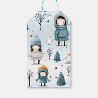 Winter Kids Playing Presentetikett