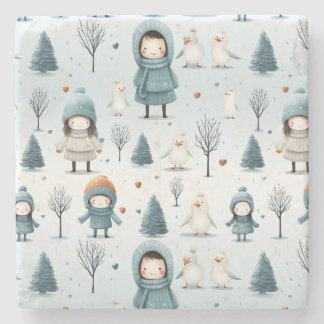 Winter Kids Playing Stenunderlägg
