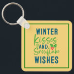 Winter Kisses And Snowflake Wishes-51963 Nyckelring<br><div class="desc">Cozy winter quote design featuring “Winter Kisses And Snowflake Wishes.” Perfect for holiday gifts,  Christmas outfits,  and seasonal winter apparel. (Design code-51963).</div>
