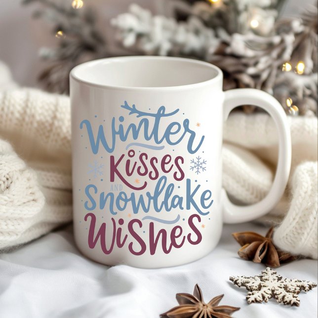 Winter Kisses och Snowflake Önskemål jul Mugg (christmas mug, winter mug, thanksgiving mug, new year mug, holiday mug, holiday gift, christmas diy)