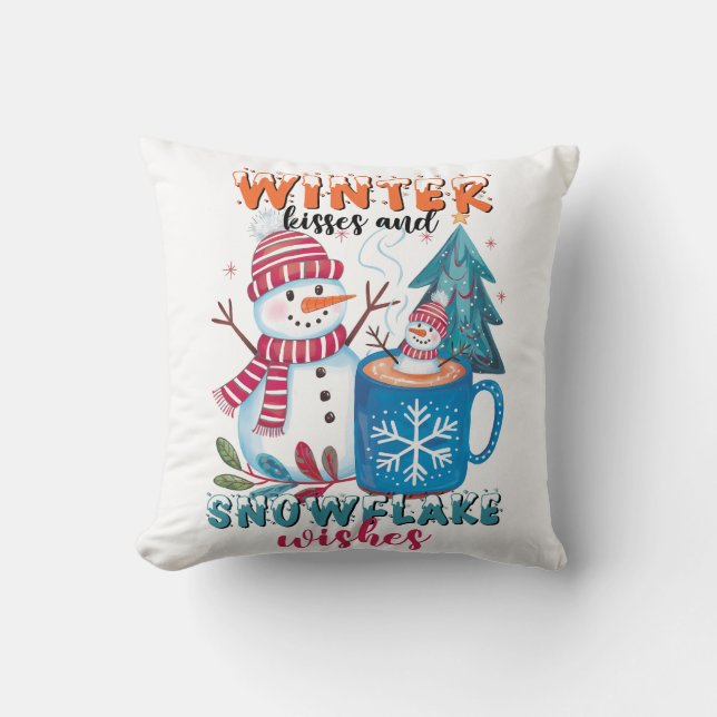 Winter Kisses och Snowflake Önskemål Kudde (Framsida)