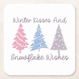 Winter Kisses och Snowflake Önskemål Underlägg Papper Kvadrat