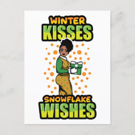 Winter Kisses Snowflake Önskemål Black Woman Sista Helg Vykort
