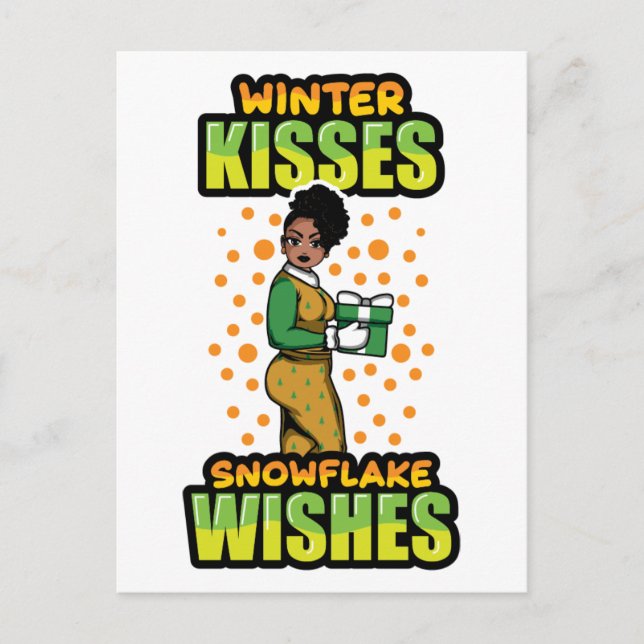 Winter Kisses Snowflake Önskemål Black Woman Sista Helg Vykort (Framsida)