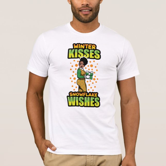 Winter Kisses Snowflake Önskemål Black Woman Sista T Shirt (Framsida)