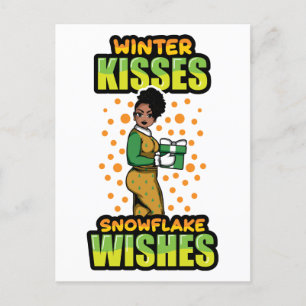 Winter Kisses Snowflake Önskemål Black Woman Sista Vykort