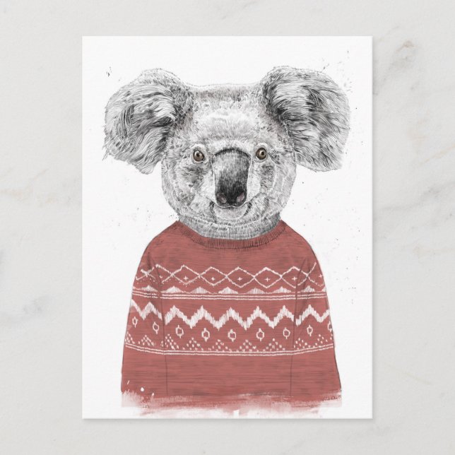 Winter koala (röd) vykort (Framsida)
