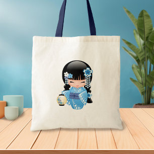 Winter Kokeshi Doll - Blue Kimono Geisha Girl 2 Tygkasse