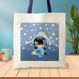 Winter Kokeshi Doll - Blue Kimono Geisha Girl Tygkasse