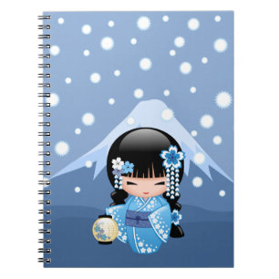 Winter Kokeshi Doll - Blue Mountain Geisha Girl Anteckningsbok