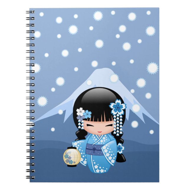 Winter Kokeshi Doll - Blue Mountain Geisha Girl Anteckningsbok (Framsidan)