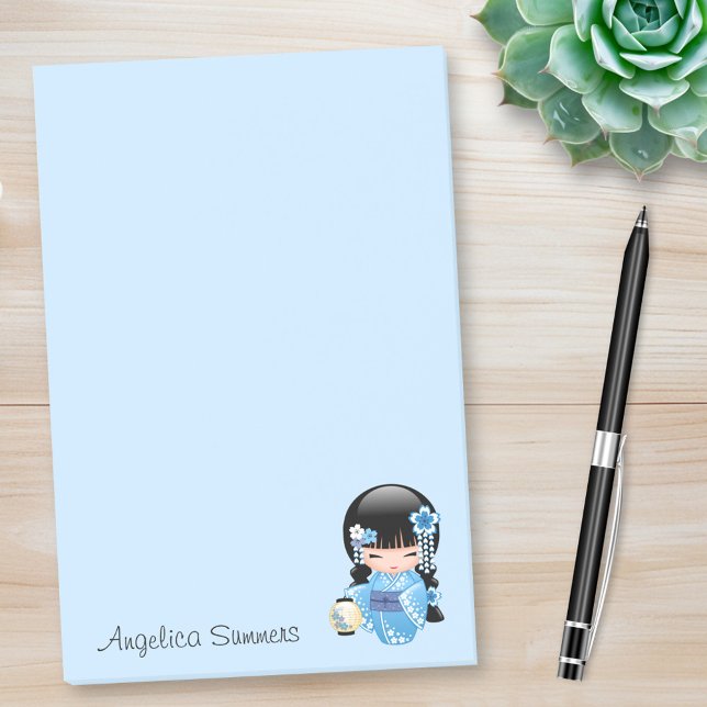 Winter Kokeshi Doll - Blue Mountain Geisha Girl Post-it Block (Skapare uppladdad)