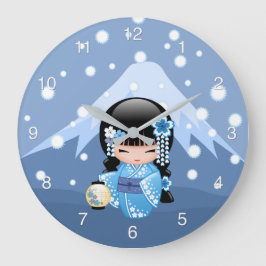 Winter Kokeshi Doll - Blue Mountain Geisha Girl Stor Klocka
