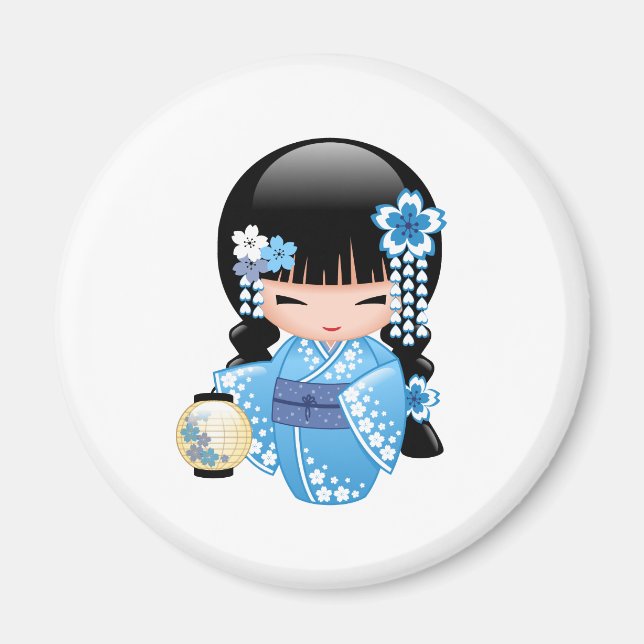 Winter Kokeshi Doll - Cute Japansk Geisha Girl Magnet (Framsidan)