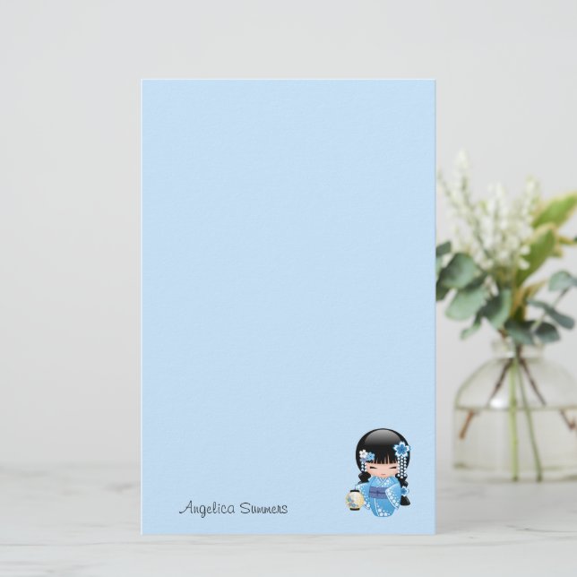 Winter Kokeshi Doll - CuteJapansk Geisha Girl Brevpapper (Stående Fram)