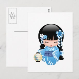 Winter Kokeshi Doll - Geisha Girl Vykort