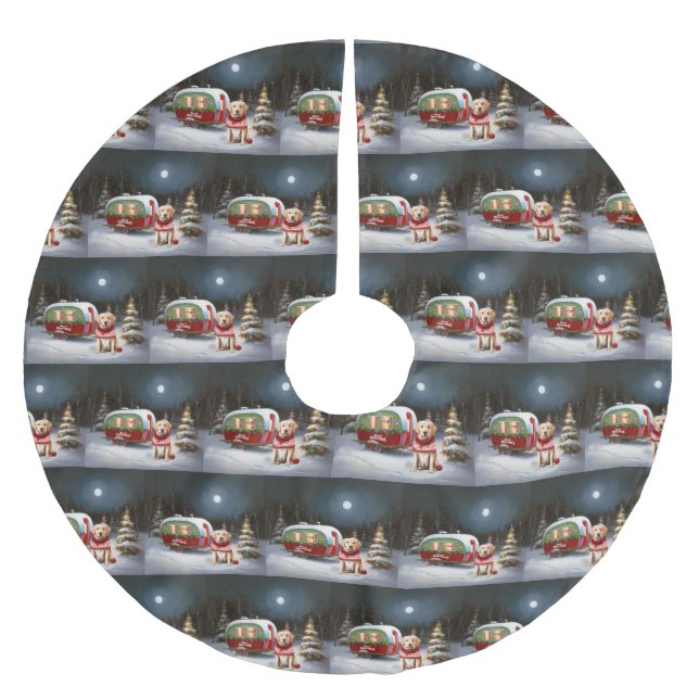 Winter Labrador Caravan jul Äventyr Julgransmatta Borstad Polyester (Framsidan)