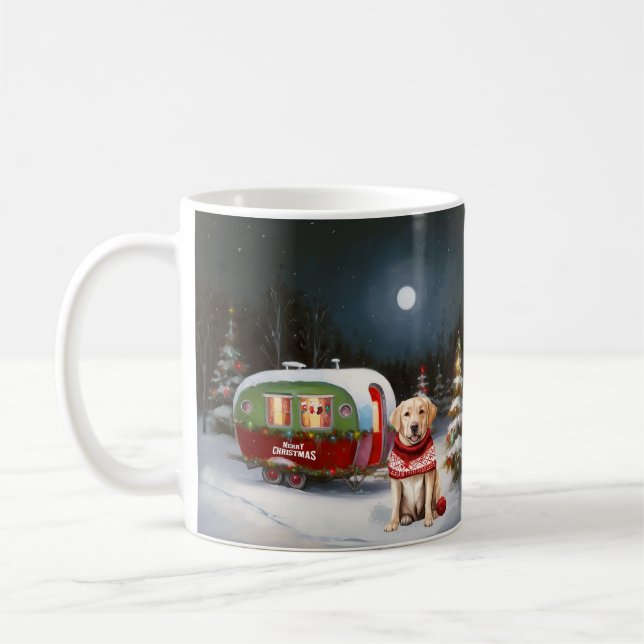 Winter Labrador Caravan jul Äventyr Kaffemugg (Vänster)