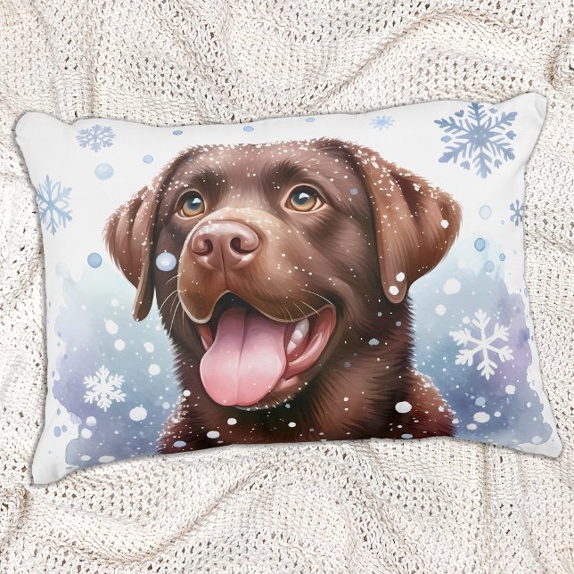Winter Labrador Retriever Puppy Hund Helgdag Prydnadskudde (Skapare uppladdad)