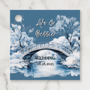 Winter Land Vatten Stream Bridge Bröllop Gåvor Etiketter