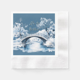 Winter Land Vatten Stream Bridge Bröllop Pappersservett