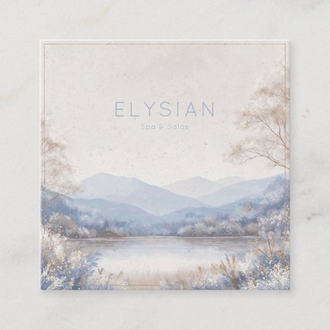 Winter Landscape Gold Frame Frosted Blue Floral Fyrkantigt Visitkort (Framsida)