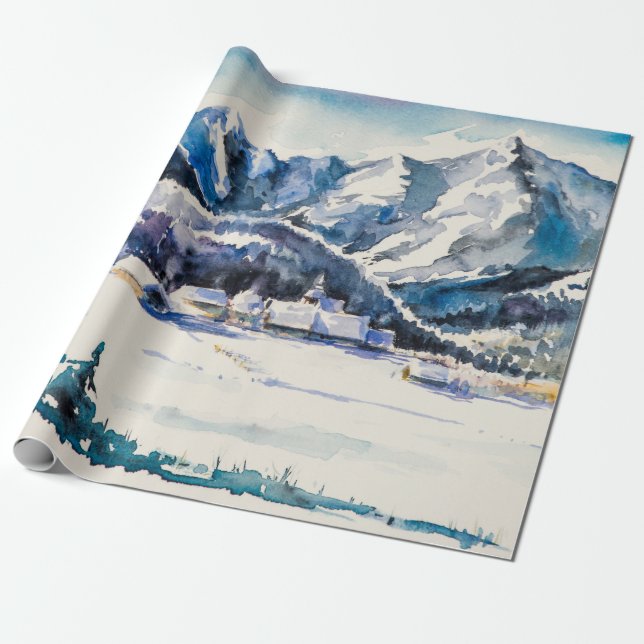 Winter landscape with mountain village covered wit presentpapper (Utrullad)