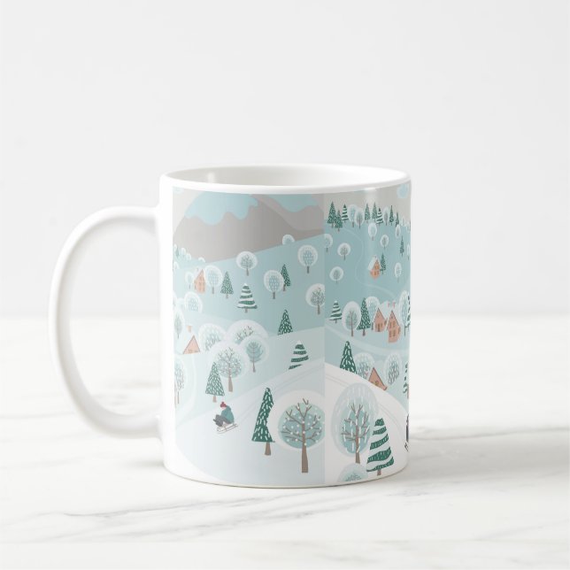 Winter landscape with snow, trees and children on  kaffemugg (Vänster)