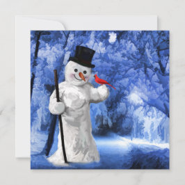 Winter Lane Snögubbe med röd kardinalfärg Julkort