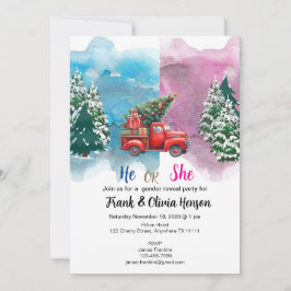 Winter Lastbil Forest Wonderland Gender Reveal Inbjudningar