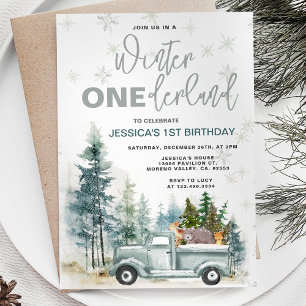 Winter Lastbil Onederland Forest 1 Birthday Inbjudningar