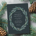 Winter Laurel | Helgdag Cocktail Party Inbjudningar<br><div class="desc">Vänner eller kolleger från inbjudan för att fira säsongen med dessa inbjudningar från elegant helgdag cocktail. Utformningen innehåller information om dina händelser i klassiskt vitt tecken på en bakgrund av grönten för mjuk grus, omgiven av en löv för vattenfärgslager för grönt. Anpassa den här elegantens inbjudan med din händelsetyp, skapar...</div>