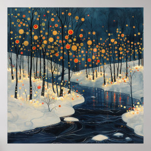 Winter Ligcape River Impressionist Stil Poster